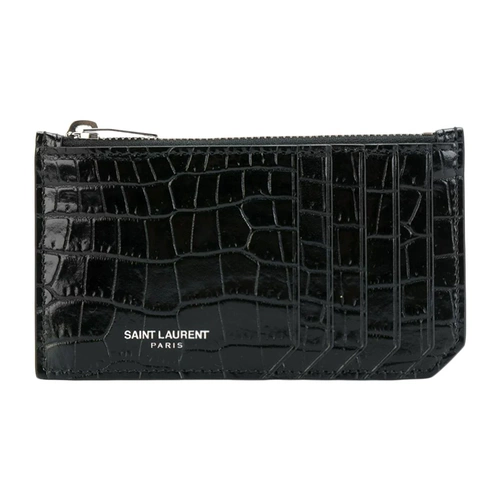 YSL/圣罗兰 Черный кожаный картхолдер с молнией, маленькая сумка клатч, с печатью вашего логотипа, крокодиловый принт