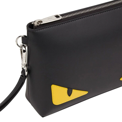 Fendi, классический черный монстр, кожаная цепочка с молнией, маленькая сумка клатч, сумка на запястье