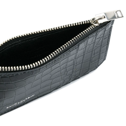YSL/圣罗兰 Черный кожаный картхолдер с молнией, маленькая сумка клатч, с печатью вашего логотипа, крокодиловый принт