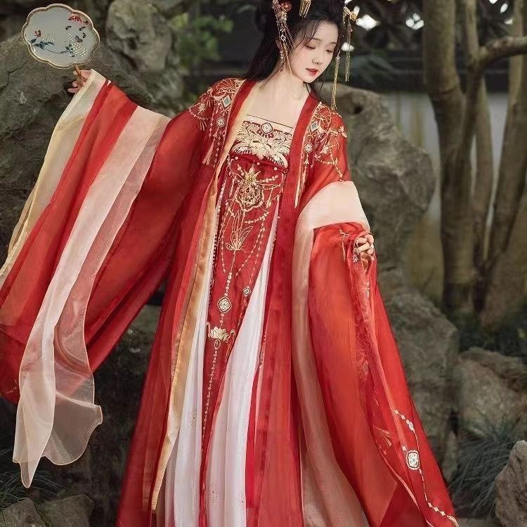 【Xiao Zhong Shan】Heavy Embroidery Large-Sleeved Shirt and Chest-Length Skirt, Original Tang-Style Hanfu for Women, Super Fairy-Like Ancient Costume