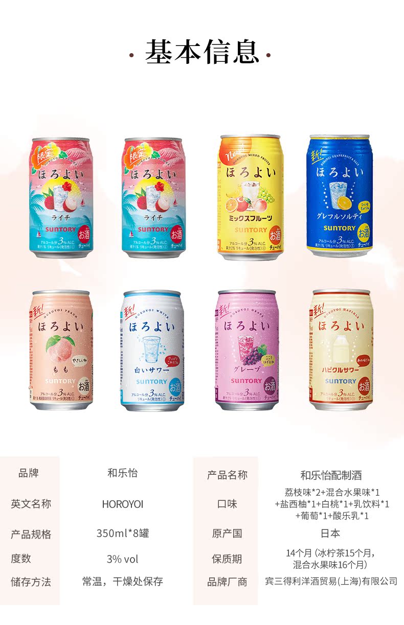 日本原装进口 三得利旗下 和乐怡HOROYOI 预调网红鸡尾酒 350mL*8罐 图7