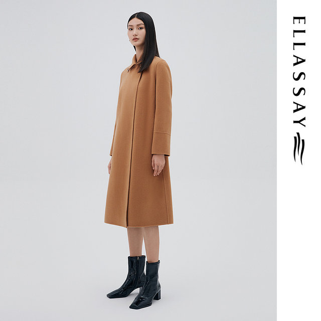 ELLASSAY ລະດູຫນາວໃຫມ່ Maillard wool belted waist woolen coat EWD334D00200