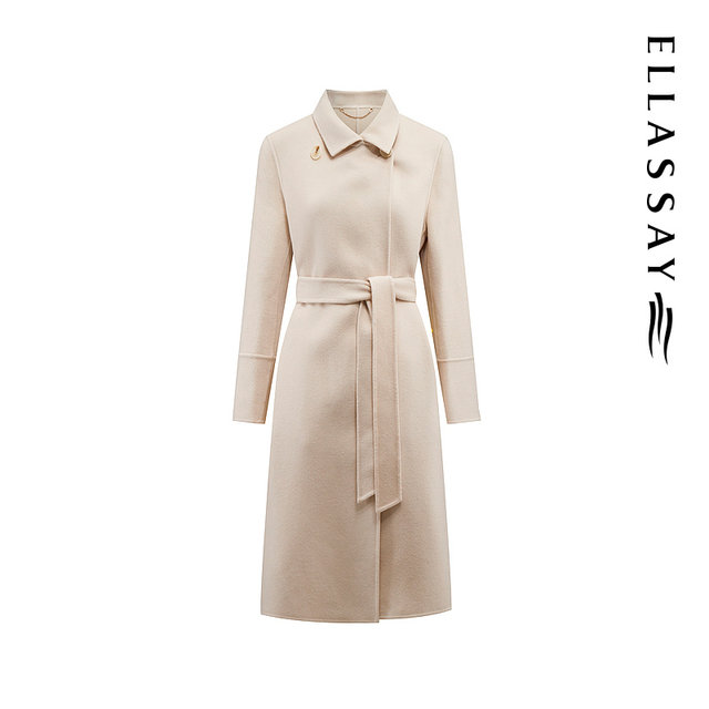 ELLASSAY ລະດູຫນາວໃຫມ່ Maillard wool belted waist woolen coat EWD334D00200