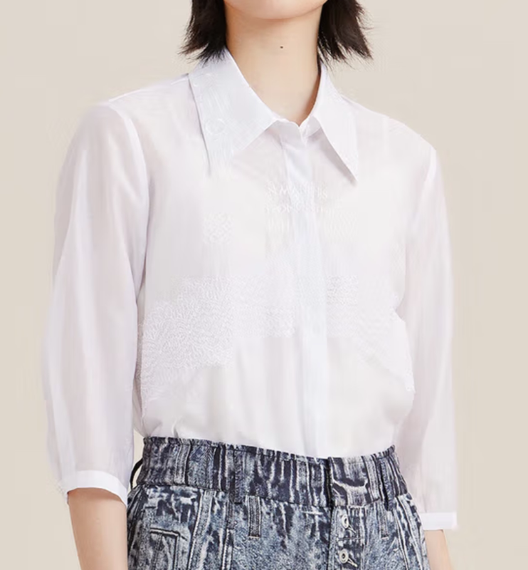 Mystery 2022 New Summer Lyocell Shirt H-Shaped Lapel Letter Printed Top 225Mc6029 Cut Label Style