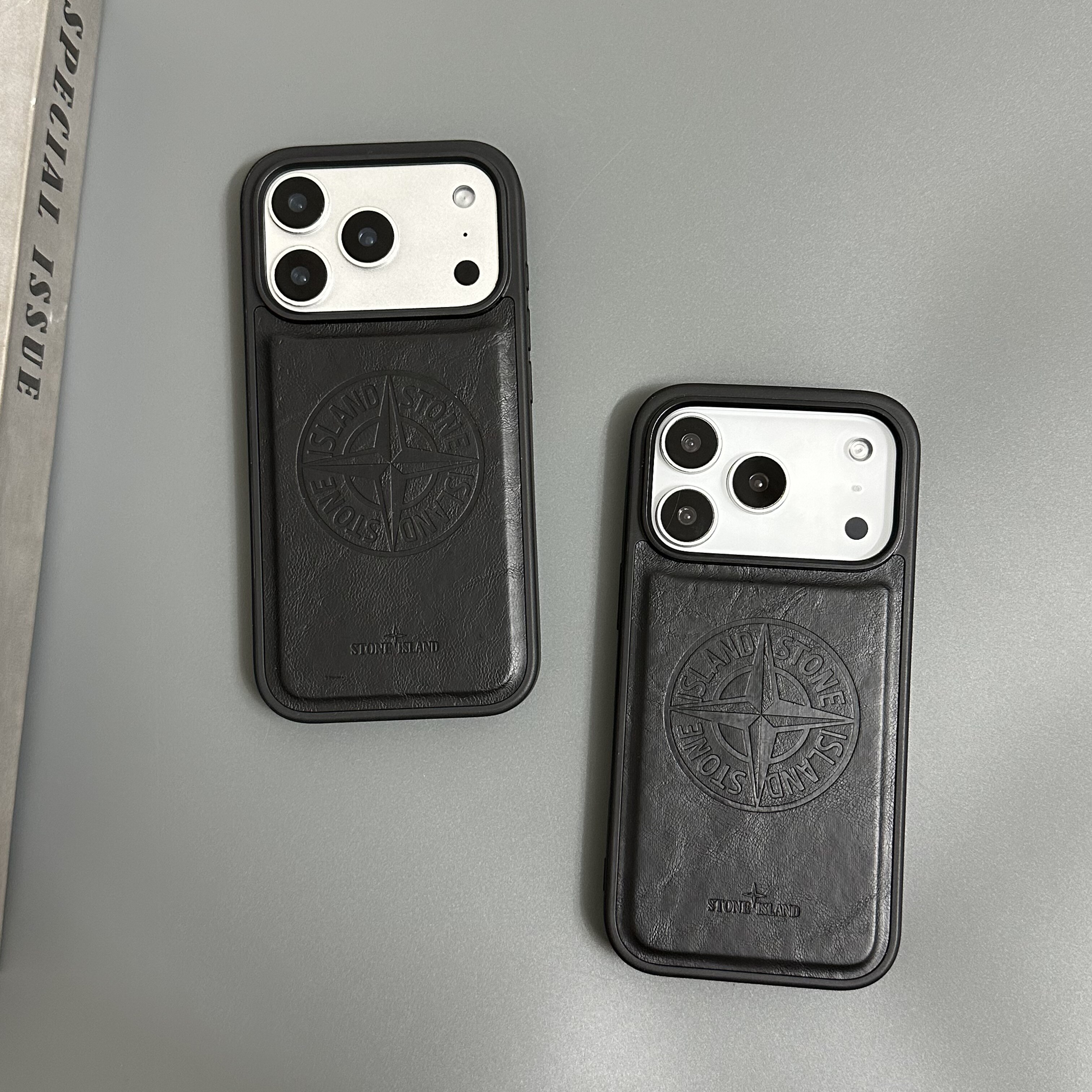 Stone Island Embossed Compass Textured Black MagSafe iPhone Case