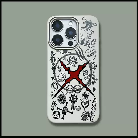 One Piece Anime Magsafe Trendy Fashionable Red X Skull Collage Phone Case Plus/Pro/Max – iPhone 16, iPhone 15, iPhone 14, iPhone 13, iPhone 12