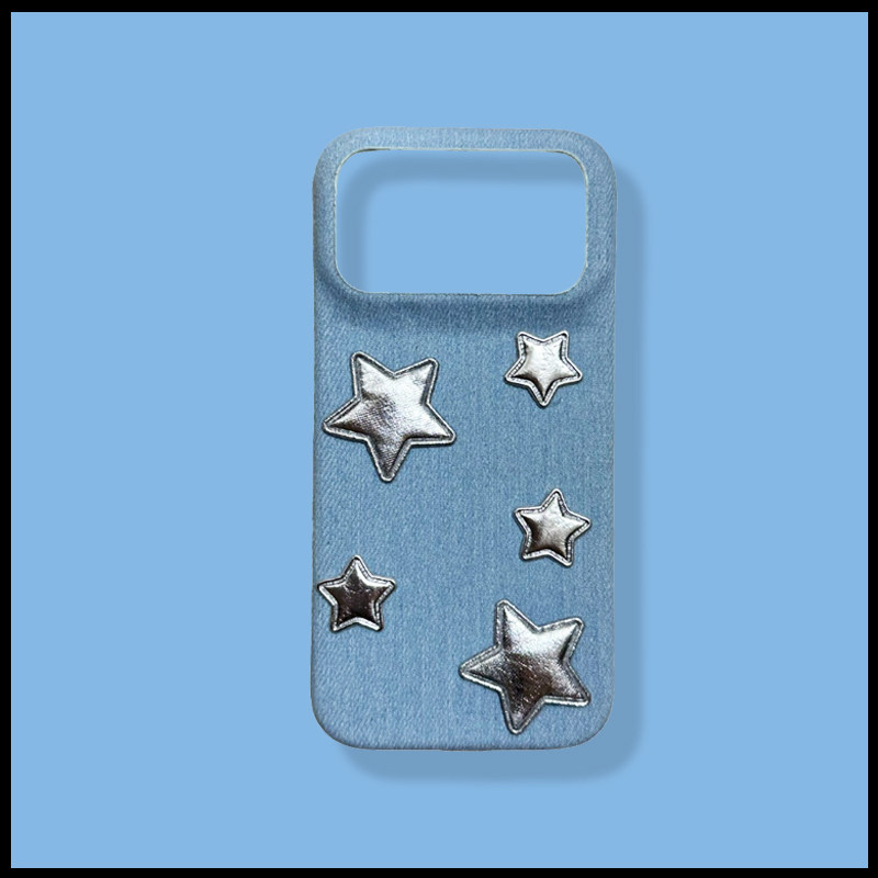 Girls Silver Stars Denim iPhone Case