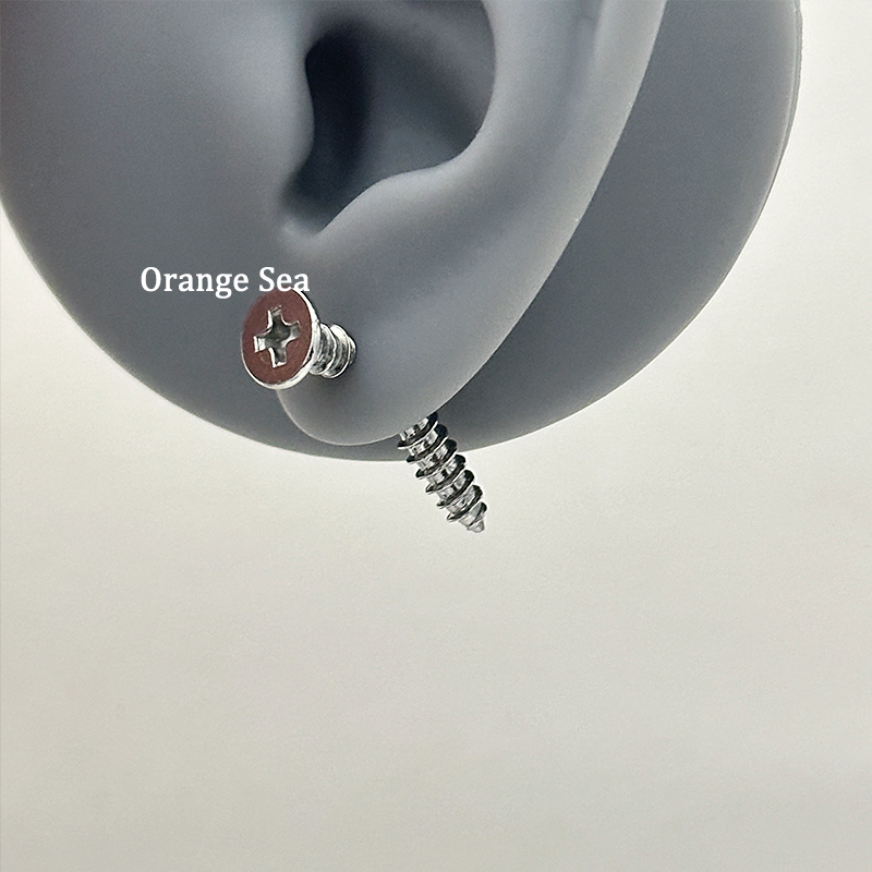 Orange Sea Martin Martin Style Screw Stud Earrings for Men, Cool and Stylish Punk Style, Unique Titanium Steel Ear Cartilage Studs