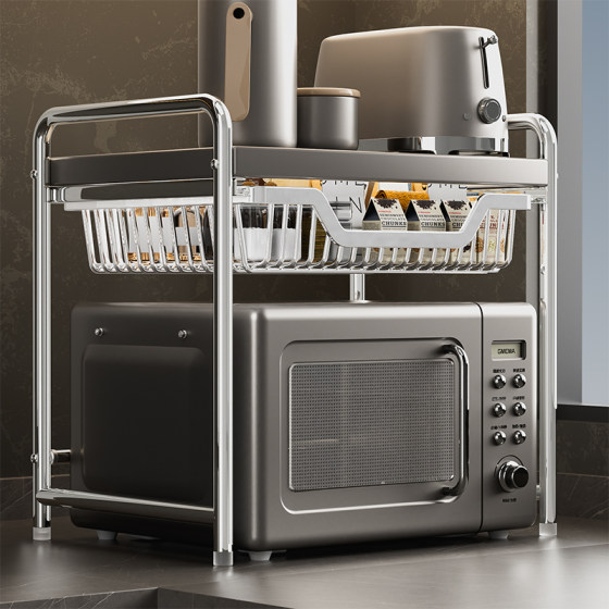 厨房微波炉置物架抽屉式收纳厨房台面多功能电饭煲电烤箱收纳架子