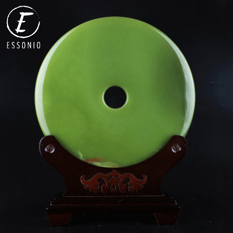 ESSONIO Ancient Green Jade Ping An Buckle Ornament TV Cabinet decoration natural jade living room to attract wealth