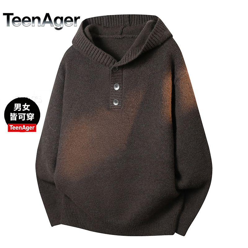High-Quality Wool Solid Color Hooded Heavyweight Knit Sweater Autumn Hooded Sweatshirt Half-Zip Hooded Jacket Sweater