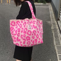 Harajuku Korean Joker Shopping Bag Pink BAO WEN Leisure Large Capacity Canvas Bag Female Shoulder Student Tote Tide