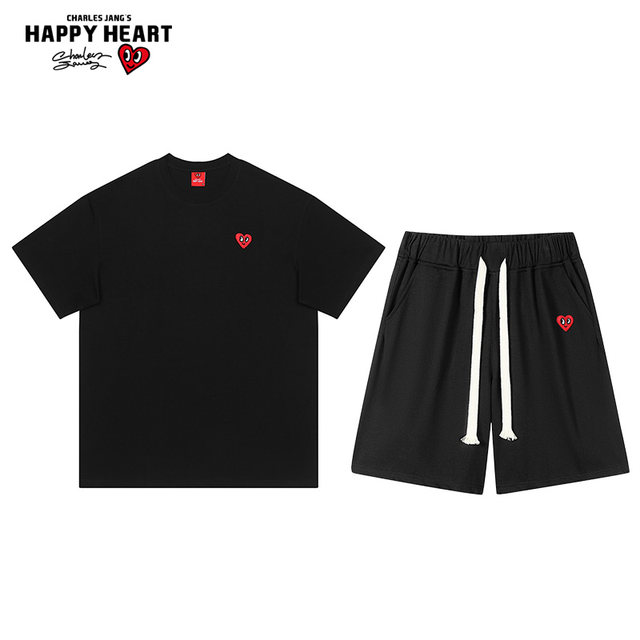 Charles Heart Short Sleeve Shorts Suit Men's Summer Loose Simple 2024 New T-shirt Summer Casual Sports