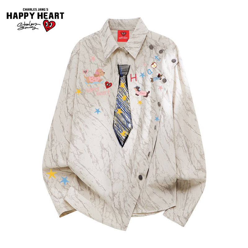 Charles Heart American Graffiti Tie Print Long Sleeve Shirt Unisex Spring and Autumn Trendy Tie-Dye Shirt Jacket