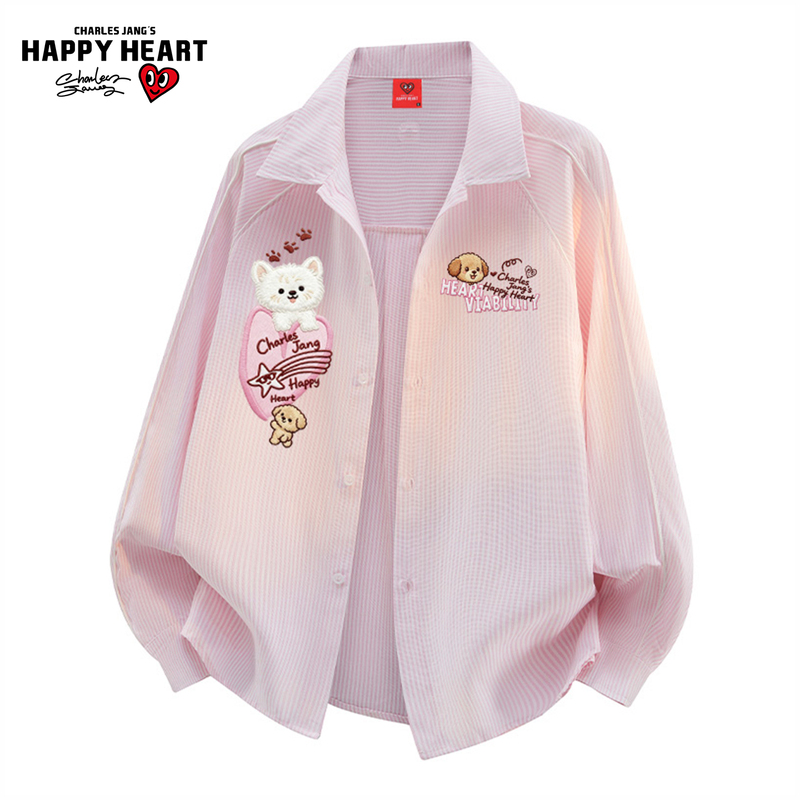 Charles Heart American-Style Striped Long-Sleeve Shirt for Men and Women, Spring and Autumn 2026 New Couple's College Style Shirt Trend Charles Heart American-Style Striped Long-Sleeve Shirt for Men and Women, Spring and Autumn 2026 New Couple's College Style Shirt Trend