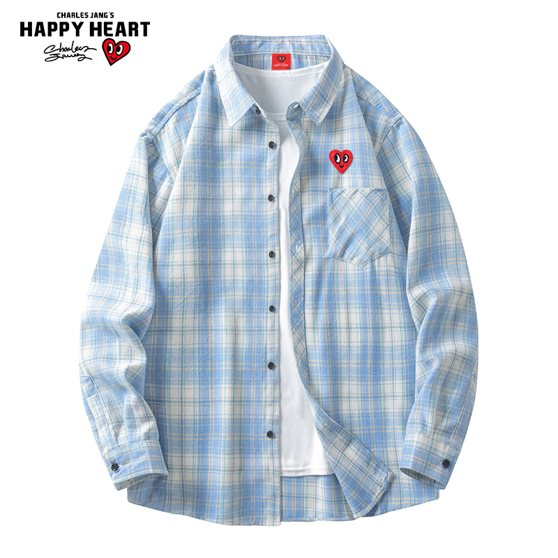 Charles Heart American-Style Long-Sleeve Shirt for Men, Spring, Autumn, and Summer Thin Loose Casual Plaid Shirt, Women's Jacket