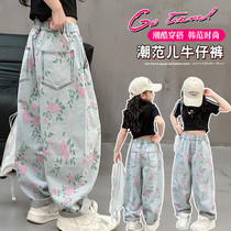 Fille Imprimé Denim Old Daddy Pants 2024 Spring and Autumn Summer Money 100 Lapped Thin and Embroidered Casual Pants Tide