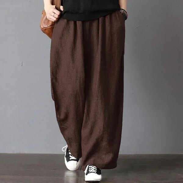 Spring, Summer, and Autumn Men's Cotton-Linen Casual Pants, Vintage Zen Style, Pure Cotton, Solid Color, Artistic Wide-Leg Pants, Plus Size for Big and Tall Individuals