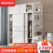 Wardrobe Panel sliding door Double door sliding door Simple modern economical solid wood bedroom paint large sliding door Wardrobe
