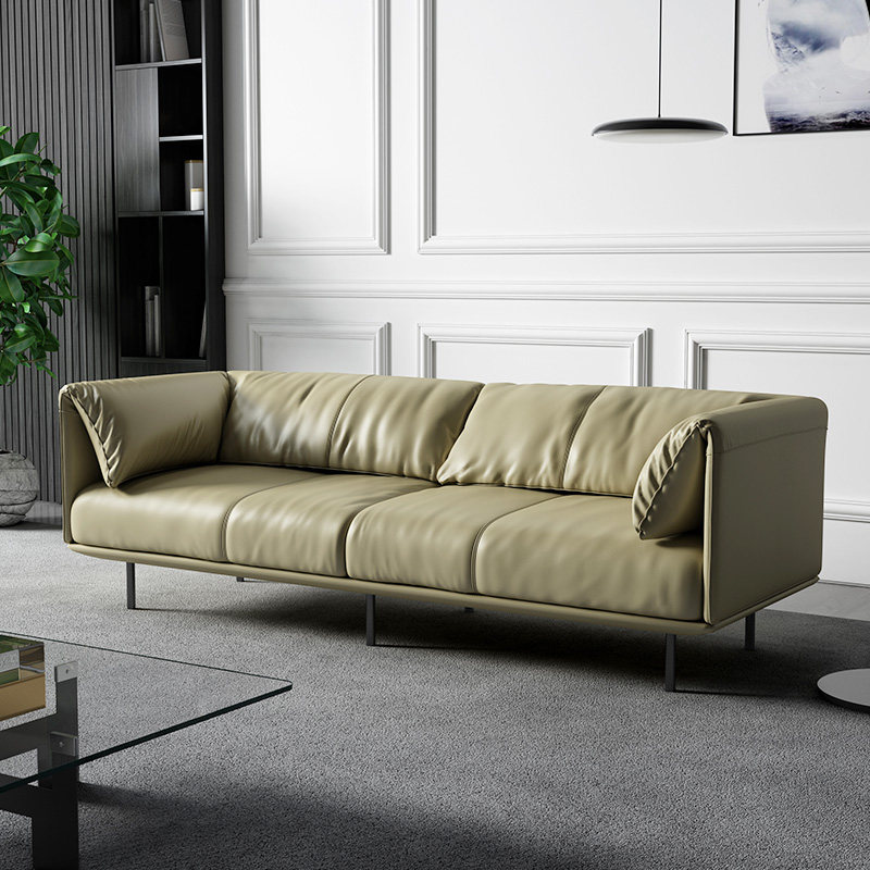 Nordic first layer leather sofa living room simple modern light luxury sofa combination small apartment three-seat combination sofa