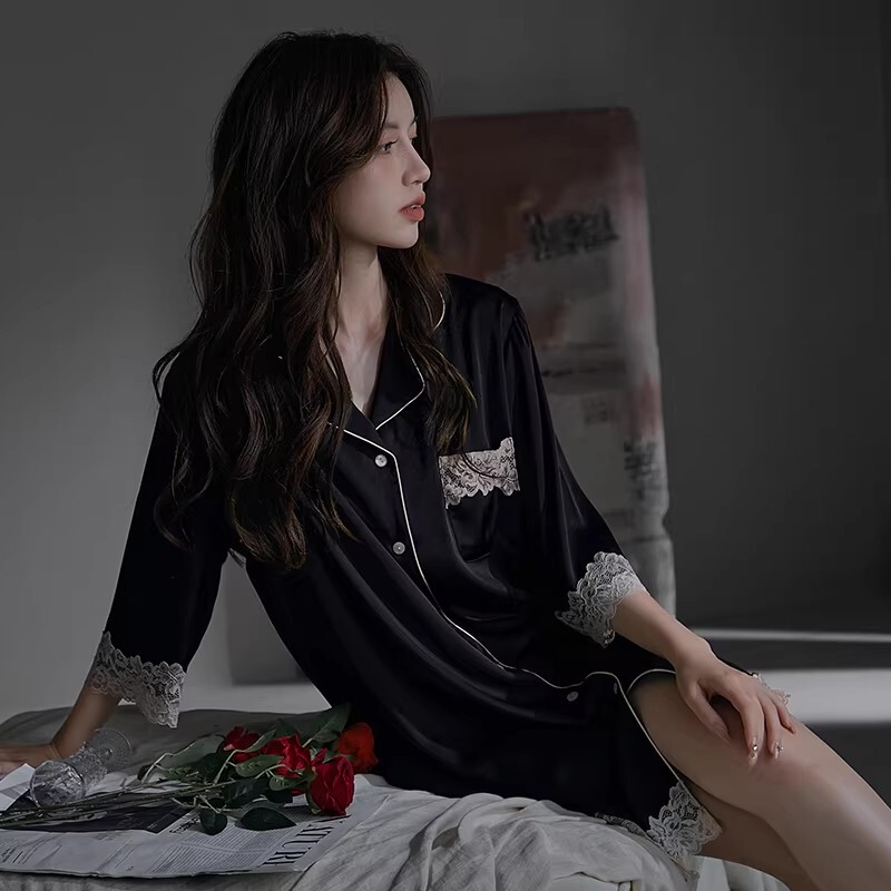 Victoria's New High-End Nightgown, Boyfriend-Style Shirt Dress, Silk Satin Sexy Loungewear for Women