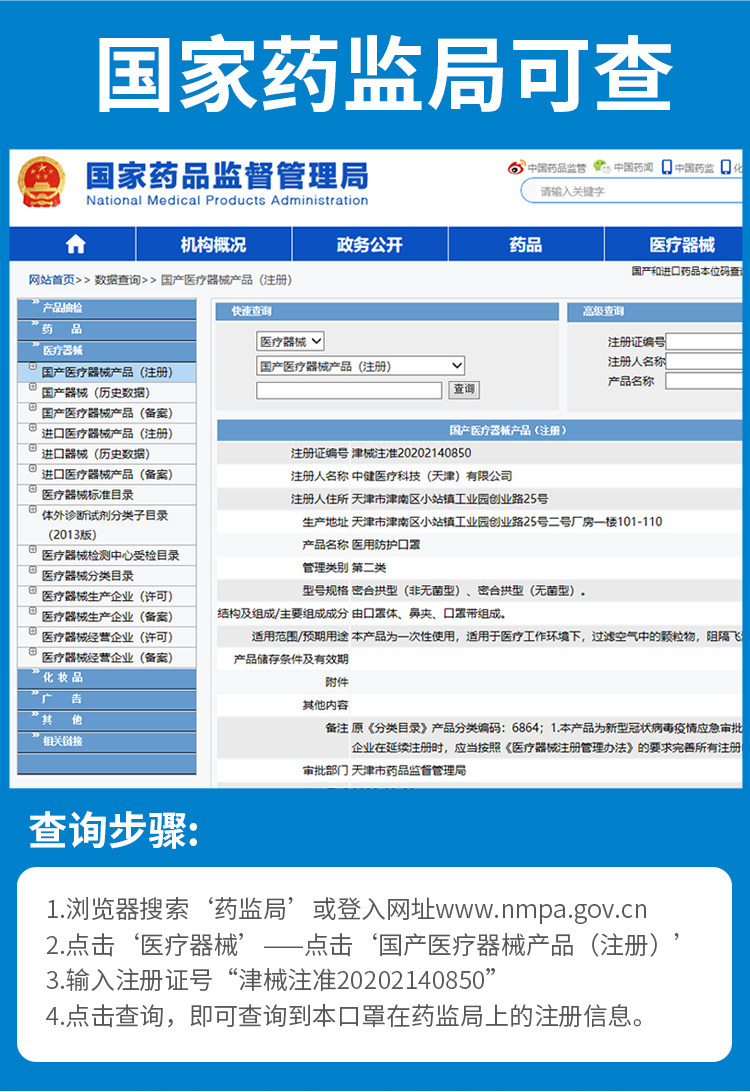 药监局注册 欧盟CE认证 N95医用级口罩 3只 图4