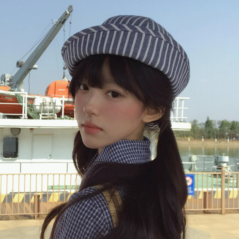 Japanese-Style Striped Navy Beret for Women, Summer Face-Slimming Versatile Nurse Sailor Hat, Retro Brimmed Fisherman Hat