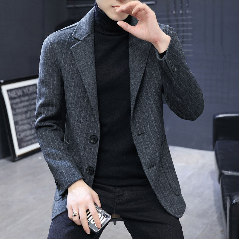 Two-sided, big coat men's short autumn and winter casual Western suit Korean version Fashion wool suit men sashimi fur coats