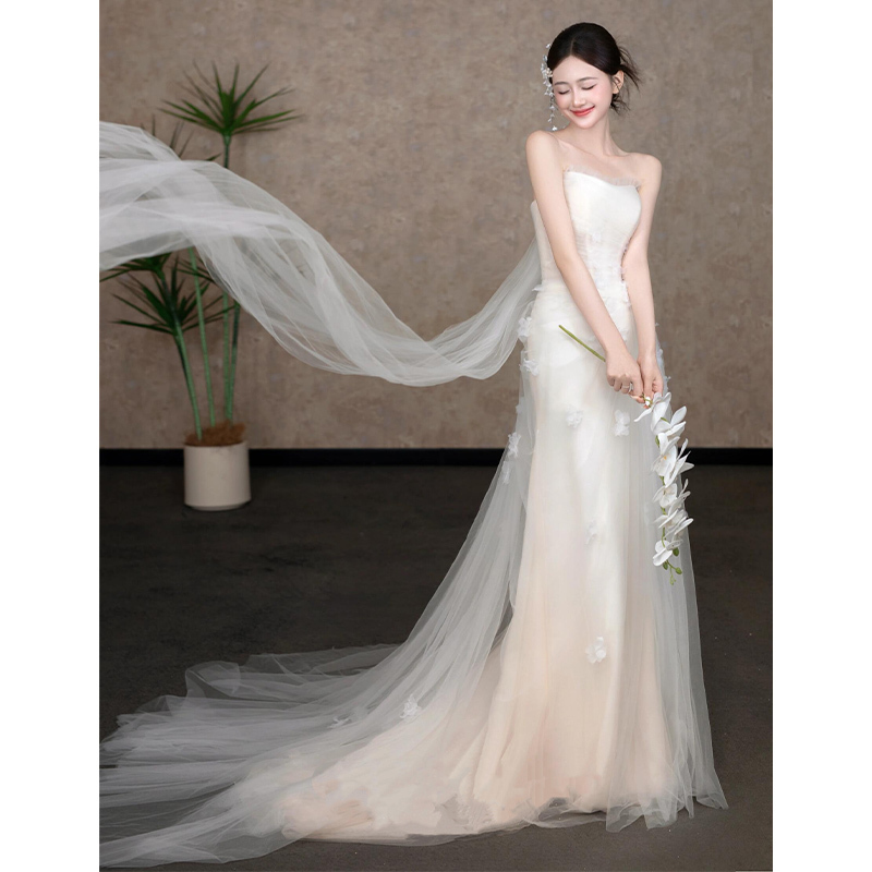 French-Style Light Wedding Dress 2026 New Model, High-End Forest Style, Super Fairy-Like Bride Engagement Wedding Reception Dress, Going-Out Dress French-Style Light Wedding Dress 2026 New Model, High-End Forest Style, Super Fairy-Like Bride Engagement Wedding Reception Dress, Going-Out Dress
