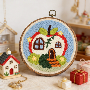 Needlepoint Yarn Painting Apple House DIY Craft Kit Embroidery Needlepoint Fun Children's Gift Handmade Project