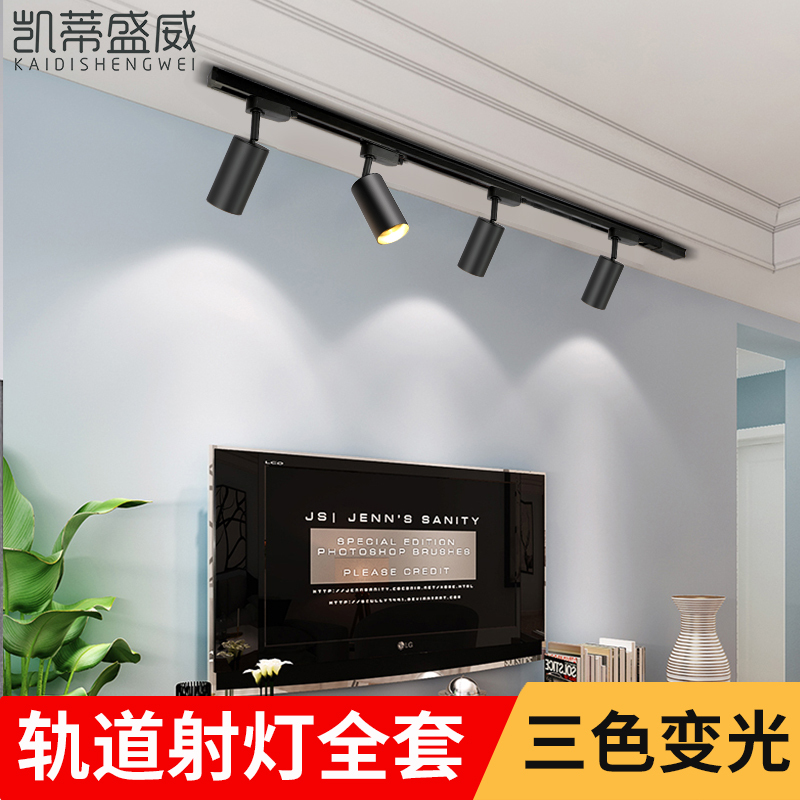 Track Light Led Spotlight for Home Living Room Background Wall Surface-Mounted Track Strip Three-Color Dimming Cob Track Spotlight