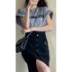 ເຄື່ອງນຸ່ງຫົ່ມຂອງແມ່ຍິງ Plus size 2024 ຮູບແບບໃຫມ່ຂອງຮົງກົງແບບເກືອສູງ sleeved tops denim skirt ສອງສິ້ນຊຸດ