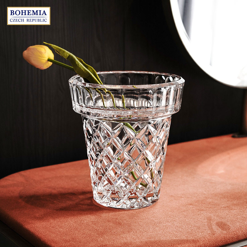 BOHEMIA Czech original imported diamond - grained crystal glass pot vase personality lavish living room