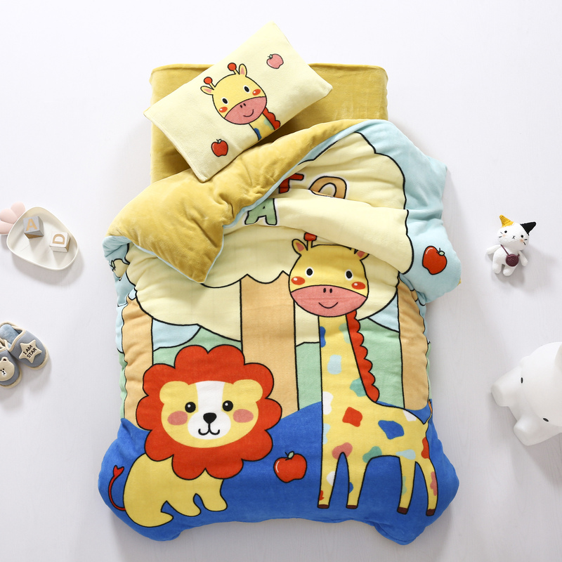Kindergarten Quilt Three Sets Coral Suede Double Face Plus Suede Quilt Cover Baby Baby Children Nap Bedding Autumn winter