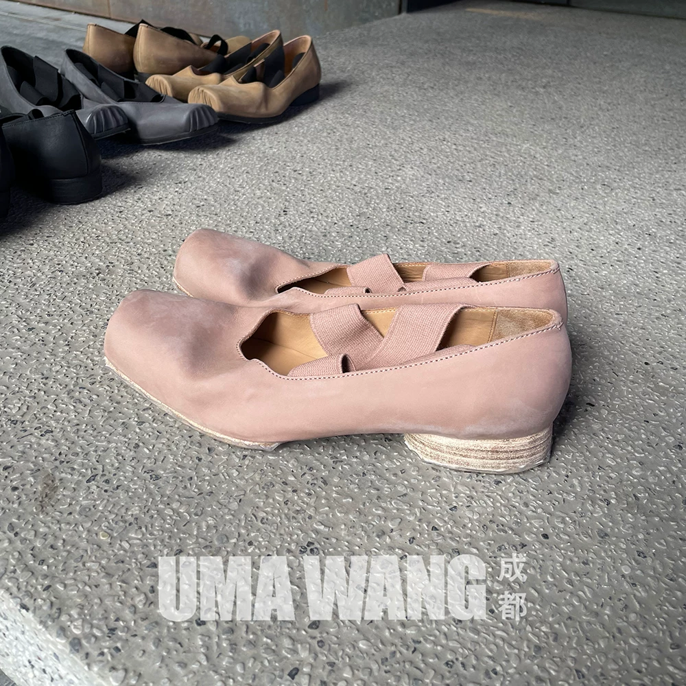 【UMA WANG】ручная работа зажим квадратного носа поперечная ремешковая балетная обувь без каблука высокий каблук классические одинарные туфли для женщин
