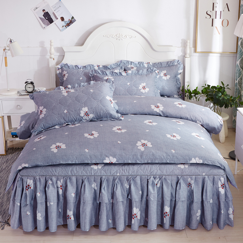 Four Seasons Pure Cotton Bed Dress Clip Cotton Style Four Sets Thickened All Cotton Band Bed Cover Quilt Cover Bed Hood Bed Bedding