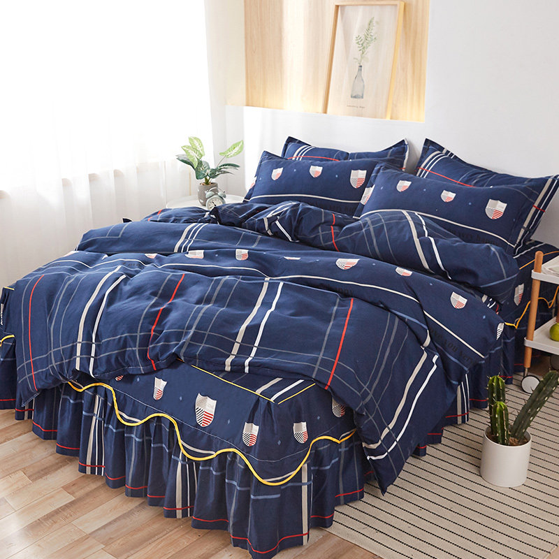 Korean version full cotton bed Quilt Cover Bed Cover Four Sets Eurostyle Four Seasons pure cotton minimalist Lotus Leaf side bed Three sets