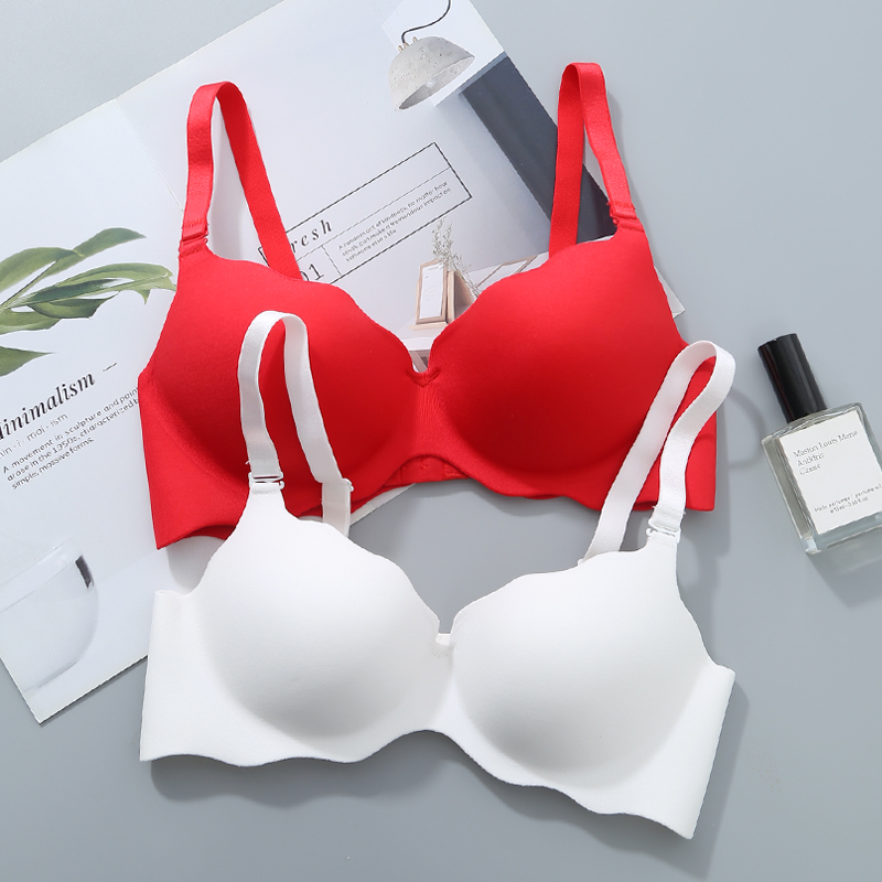 White one-piece seamless underwear women's small breasts gather sexy big breasts show small no steel ring bra summer thin section