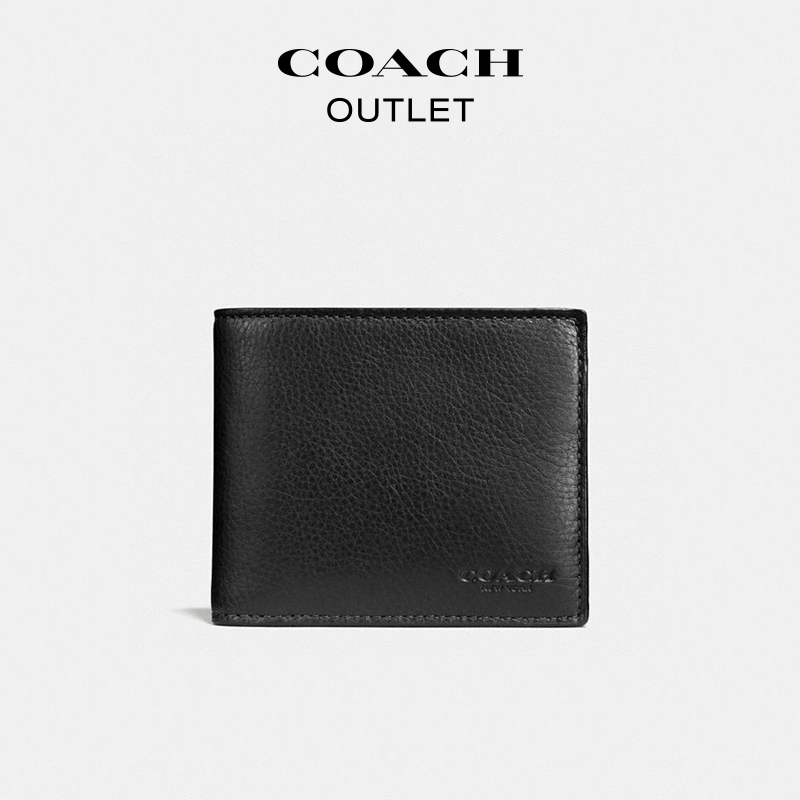 COACH Outlet Men's Black Cow Leather Three-In-One Wallet Card Holder Simple and Portable COACH Outlet Men's Black Cow Leather Three-In-One Wallet Card Holder Simple and Portable