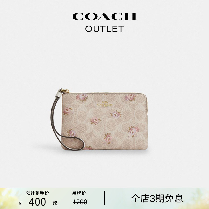 COACH Outlet Women's Classic Logo Floral Print Corner Zipper Wristlet Clutch Portable