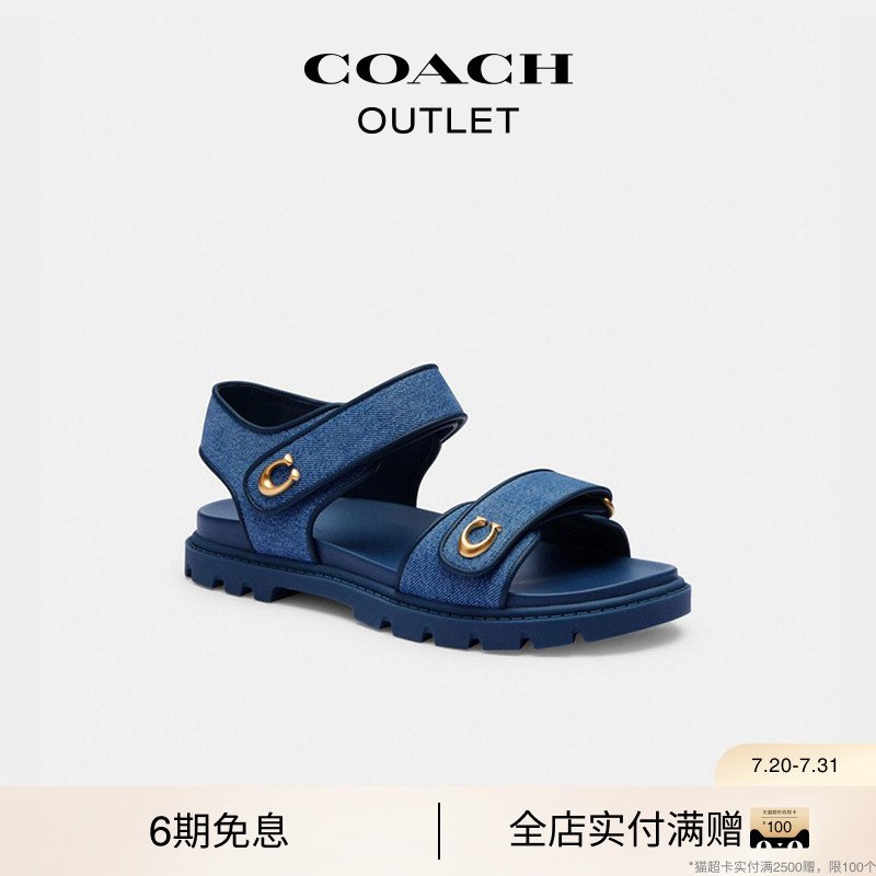 COACH Outlet Women's Denim Brynn Sandals Thick Sole Height Increasing Sports Casual COACH Outlet Women's Denim Brynn Sandals Thick Sole Height Increasing Sports Casual