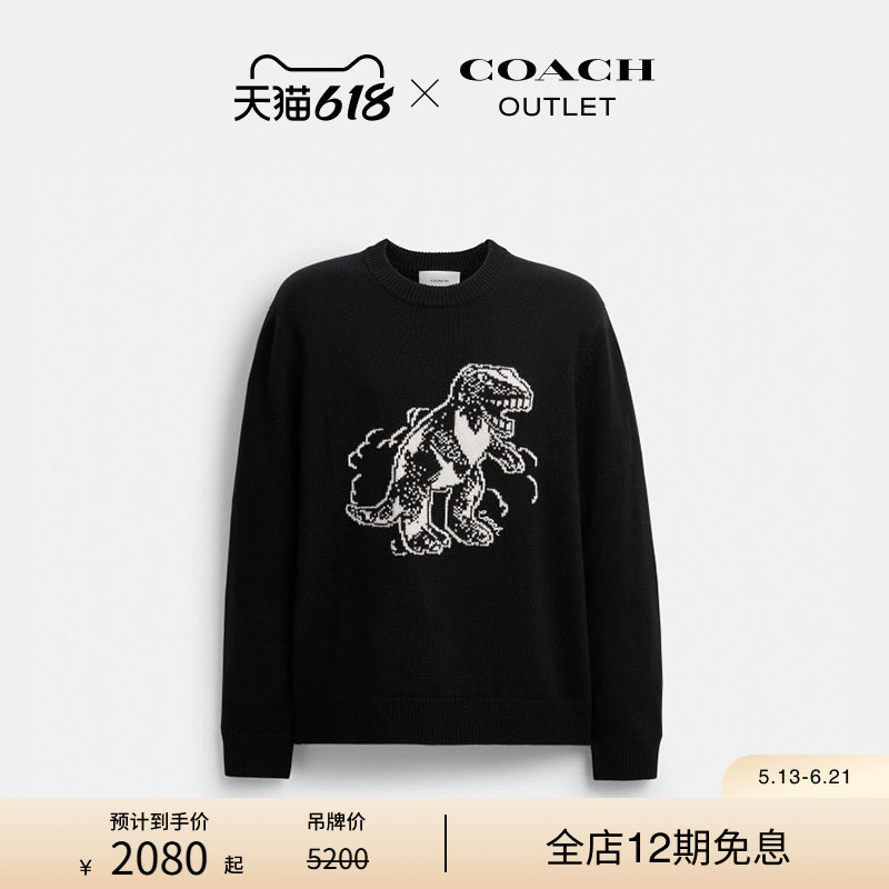 COACH Outlet Men's Rexy Pattern Black Crew Neck Sweater Casual Loose Comfortable