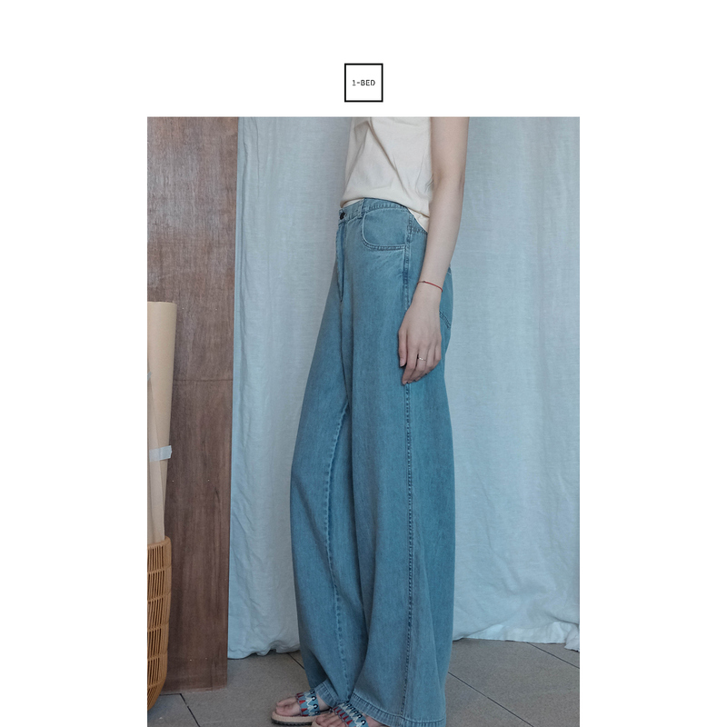1-Bed Hemp Ultra-Thin Micro-Profile Wide-Leg Draped Washed Denim Jeans