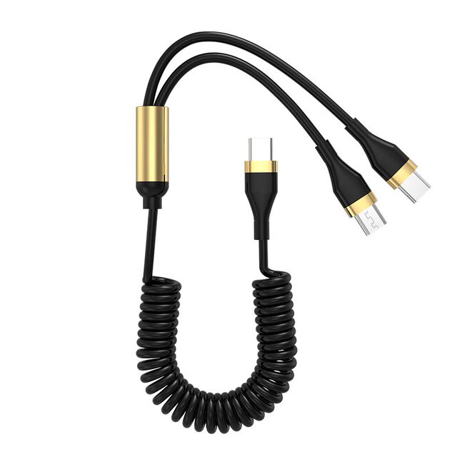 Type-C Data Cable Spring 6A Super Fast Charging 5A Two-In-One Suitable for Tpyec Extended Length Huawei P40 Mate Xiaomi Mobile Phone Apple Charger Typc Car Retractable USB Fast Charging Android