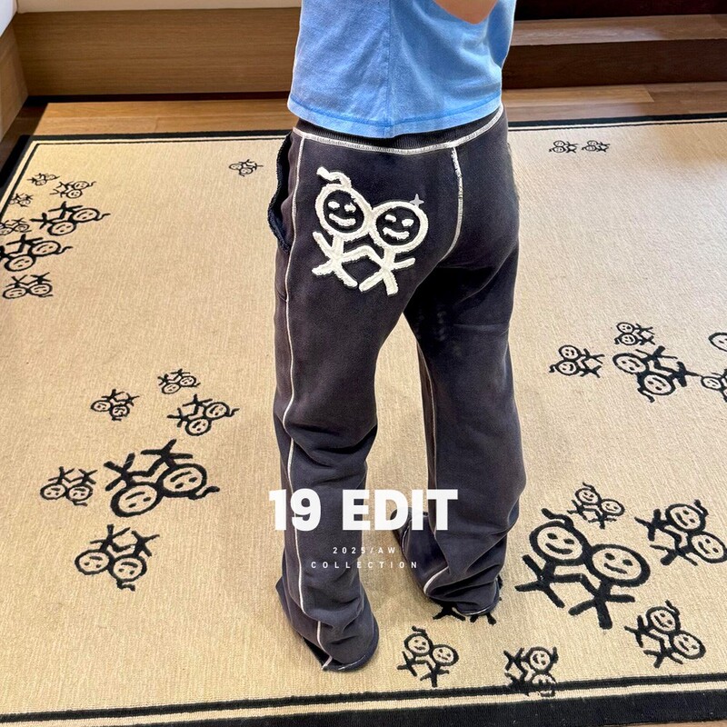 90% off Pieces ▪ Niche Design - Patchwork Embroidered Stick Figure Sweatpants for Women, Summer 26 New Style