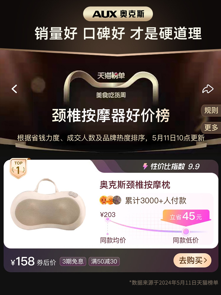 Oaks Cervical Massager for Waist, Back, Shoulders, and Neck, Kneading Device, Full-Body Automatic Home-Use Massage Pillow