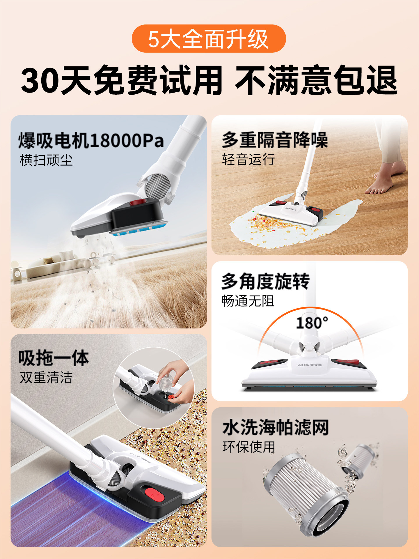 Oaks Vacuum Cleaner for Home Use, High Suction Power, Cat Hair Suction and Mopping All-In-One Machine, Mop Two-In-One, Small Handheld Type for Home Use
