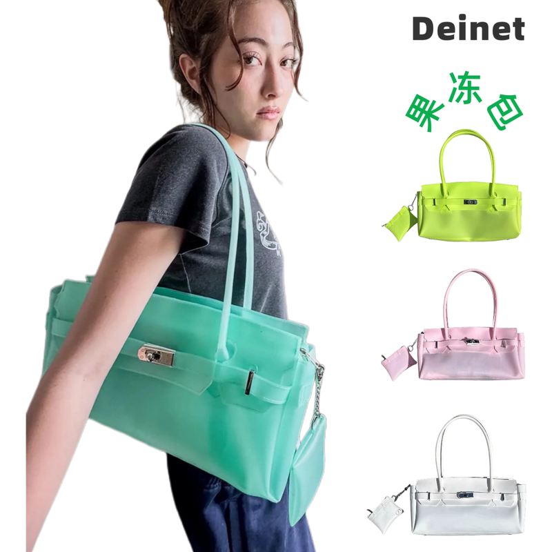 Korean Deinet Jelly Bag Jelly Two Jelly Bag Transparent Shoulder Bag for Women Underarm Bag Large Capacity Handbag