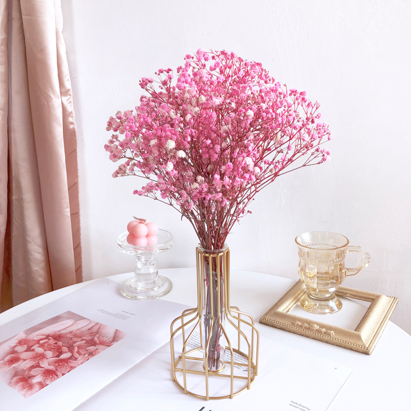 Light luxury dried flowers Home decoration starry real flowers Natural air-dried metal vase ornaments Small fresh eternal life bouquet