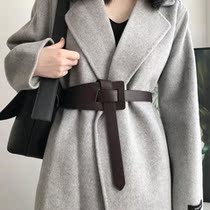 Woolen sweatshirt with girdle small crowddesign ins minimalist leather strap ladies wow waist seal big coat belt knotted dress